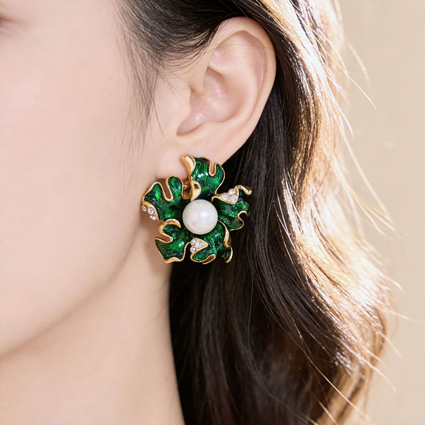 Unisex Stud Earrings For May Birthstone Emerald Featuring Enamel Craft And 925 Sterling Silver Alloy Posts