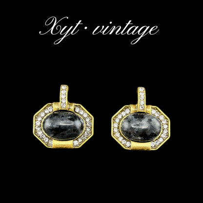 Water Droplets Stud Earrings For Unisex Featuring Electroplated Alloy And Natural Stone Inlay With Retro Style