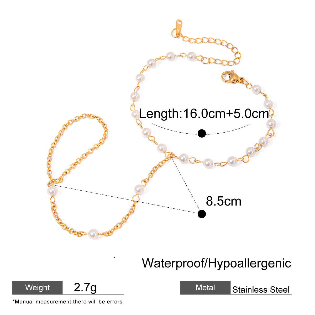 Pearl Bracelet For Women, Waterproof Non Tarnish Stainless Steel With Golden Plated Electroplated Finish And Zircon Inlay