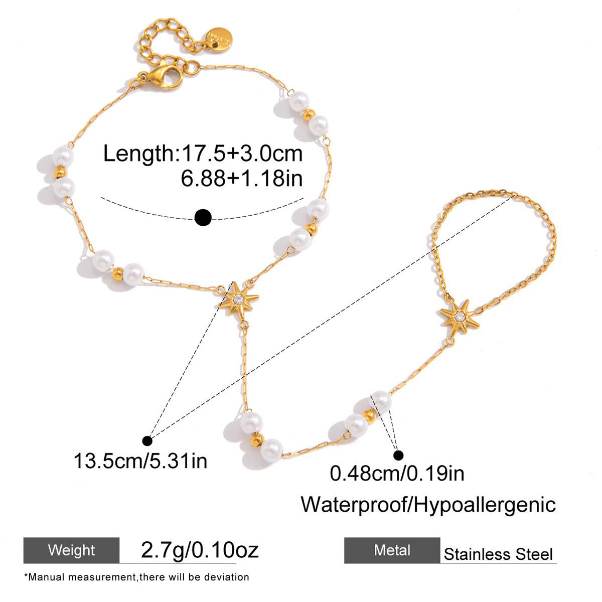Pearl Bracelet For Women, Waterproof Non Tarnish Stainless Steel With Golden Plated Electroplated Finish And Zircon Inlay