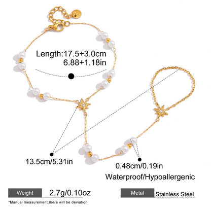 Pearl Bracelet For Women, Waterproof Non Tarnish Stainless Steel With Golden Plated Electroplated Finish And Zircon Inlay