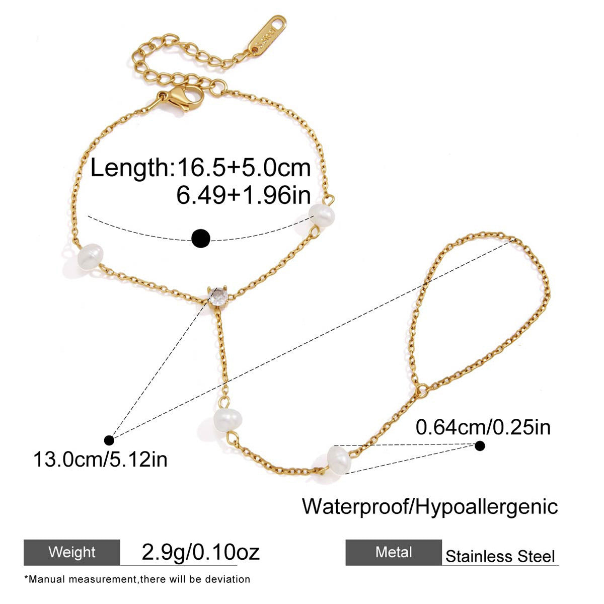 Pearl Bracelet For Women, Waterproof Non Tarnish Stainless Steel With Golden Plated Electroplated Finish And Zircon Inlay