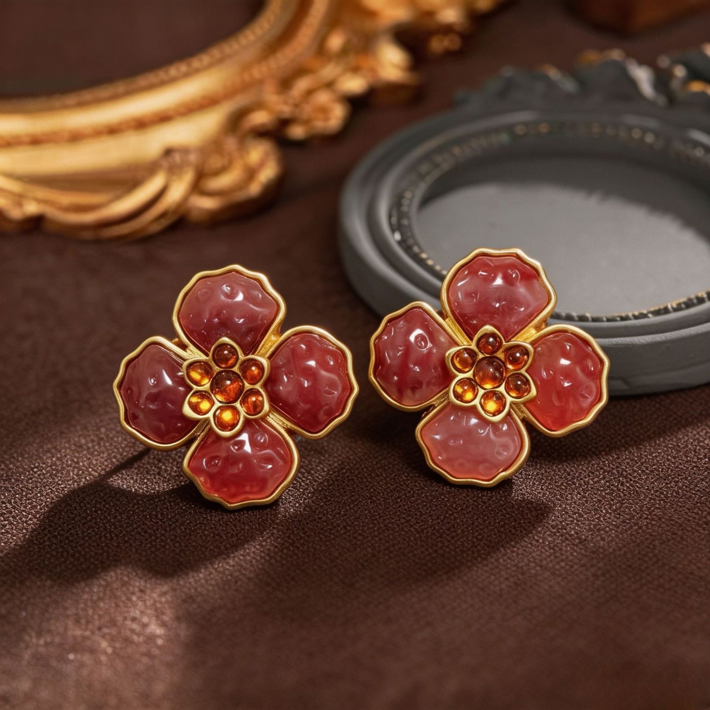 Natural Pink Flowers Stud Earrings For Unisex Featuring Electroplated Alloy With 925 Sterling Silver Ear Pins