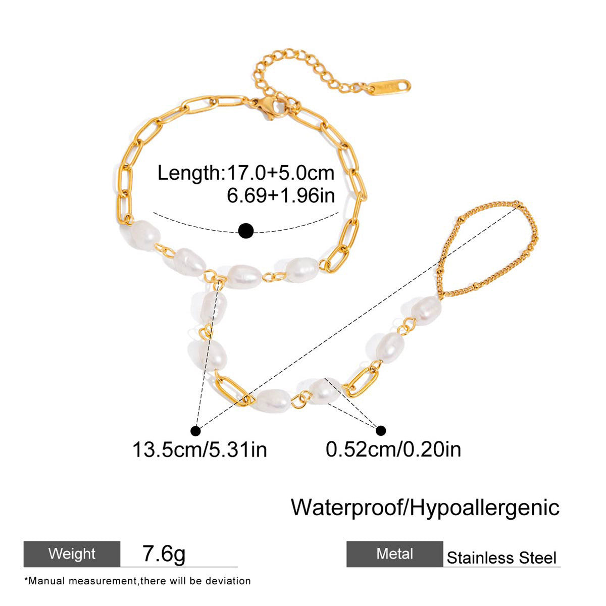 Pearl Bracelet For Women, Waterproof Non Tarnish Stainless Steel With Golden Plated Electroplated Finish And Zircon Inlay