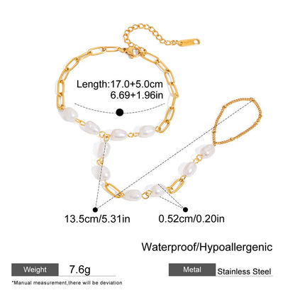 Pearl Bracelet For Women, Waterproof Non Tarnish Stainless Steel With Golden Plated Electroplated Finish And Zircon Inlay