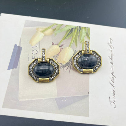 Water Droplets Stud Earrings For Unisex Featuring Electroplated Alloy And Natural Stone Inlay With Retro Style