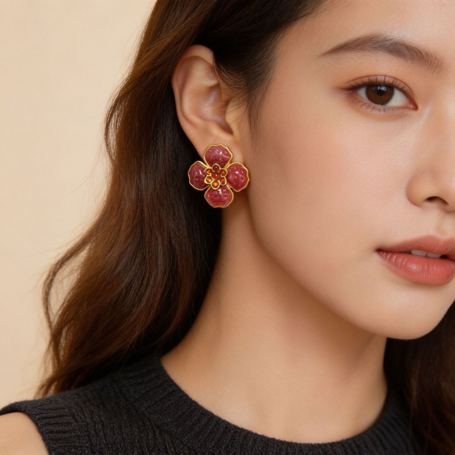 Natural Pink Flowers Stud Earrings For Unisex Featuring Electroplated Alloy With 925 Sterling Silver Ear Pins