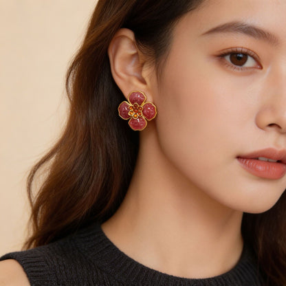 Natural Pink Flowers Stud Earrings For Unisex Featuring Electroplated Alloy With 925 Sterling Silver Ear Pins