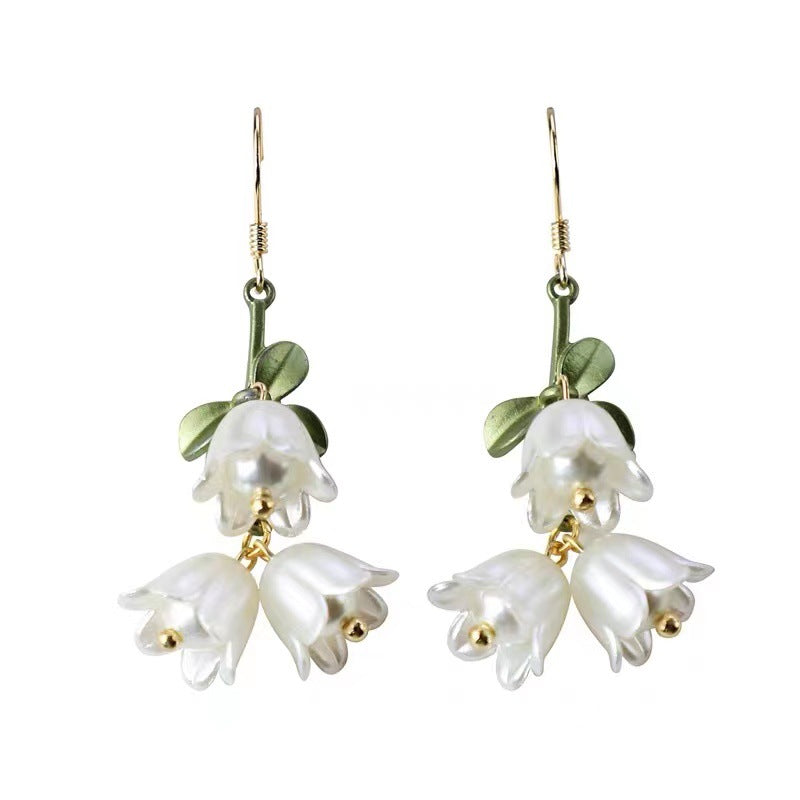 Green Enamel Flower Ear Hook Earrings For Women In Alloy