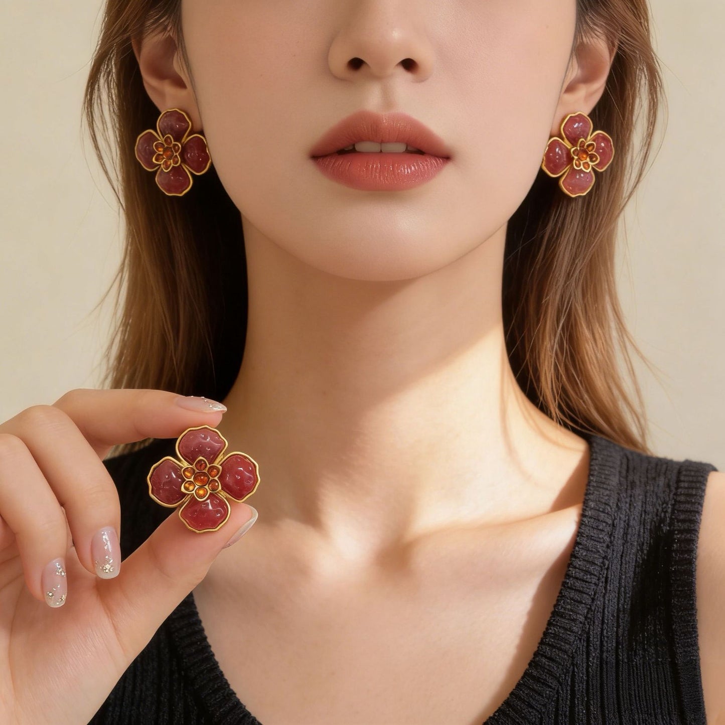Natural Pink Flowers Stud Earrings For Unisex Featuring Electroplated Alloy With 925 Sterling Silver Ear Pins