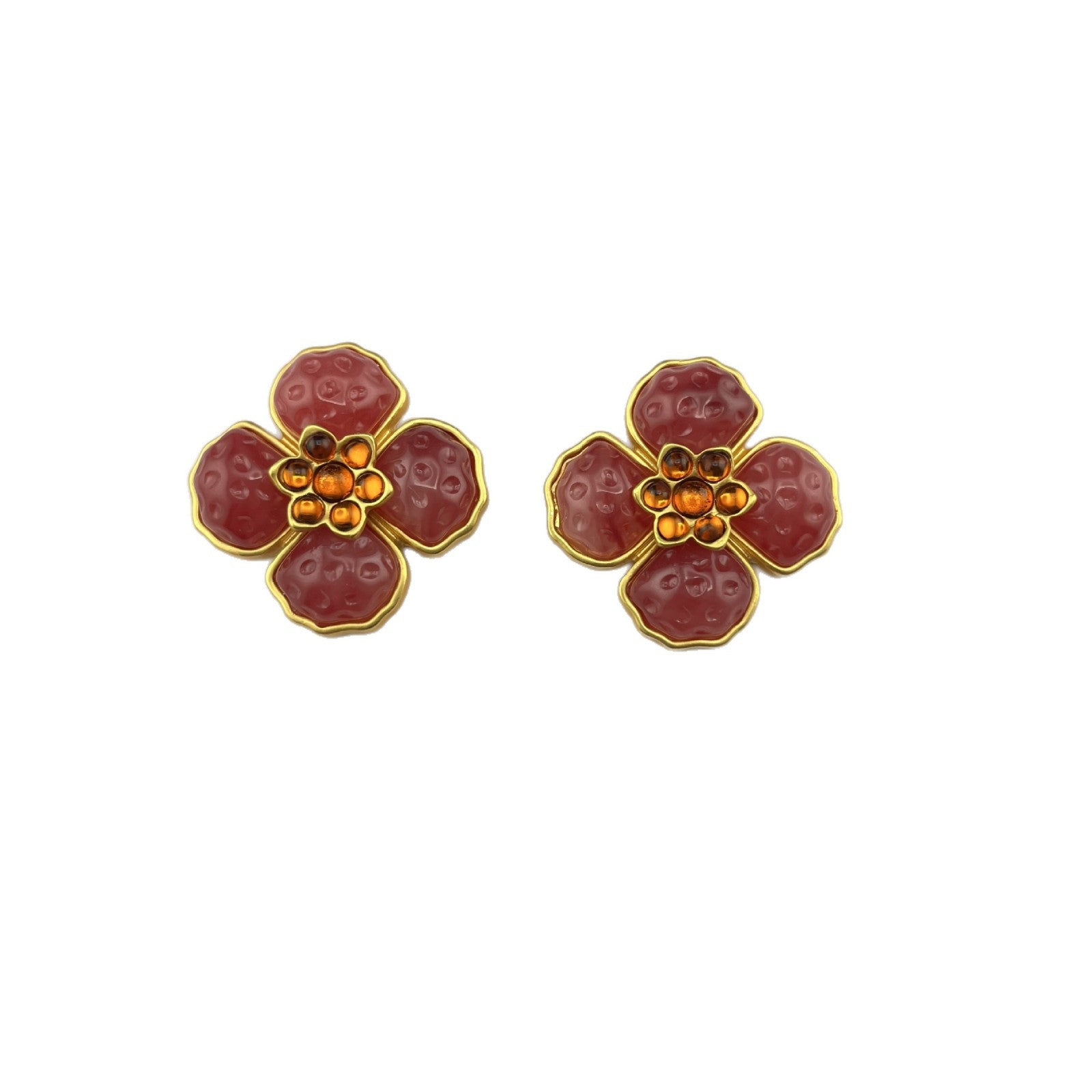 Natural Pink Flowers Stud Earrings For Unisex Featuring Electroplated Alloy With 925 Sterling Silver Ear Pins