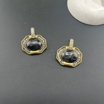 Water Droplets Stud Earrings For Unisex Featuring Electroplated Alloy And Natural Stone Inlay With Retro Style