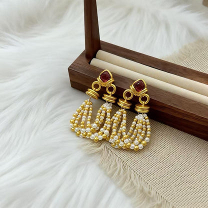 Heart Shape Tassel Earrings For Women Featuring 925 Sterling Silver Ear Pins And Artificial Pearl Inlay In Silver Alloy