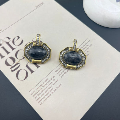 Water Droplets Stud Earrings For Unisex Featuring Electroplated Alloy And Natural Stone Inlay With Retro Style