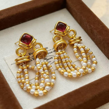 Heart Shape Tassel Earrings For Women Featuring 925 Sterling Silver Ear Pins And Artificial Pearl Inlay In Silver Alloy
