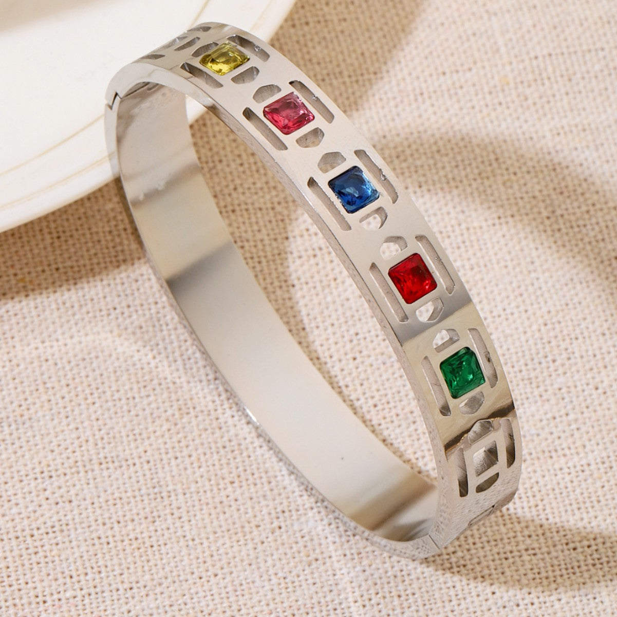 Circle Titanium Steel Bangle With Zircon Inlay In Gold