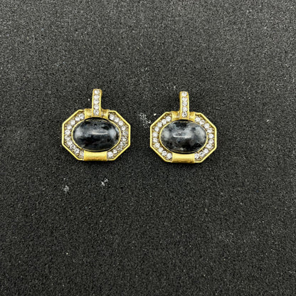Water Droplets Stud Earrings For Unisex Featuring Electroplated Alloy And Natural Stone Inlay With Retro Style