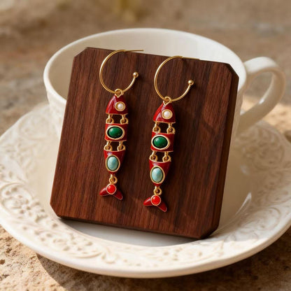 Fish Enamel Earrings For Unisex Featuring Red Zinc Alloy With 925 Sterling Silver Stud Posts