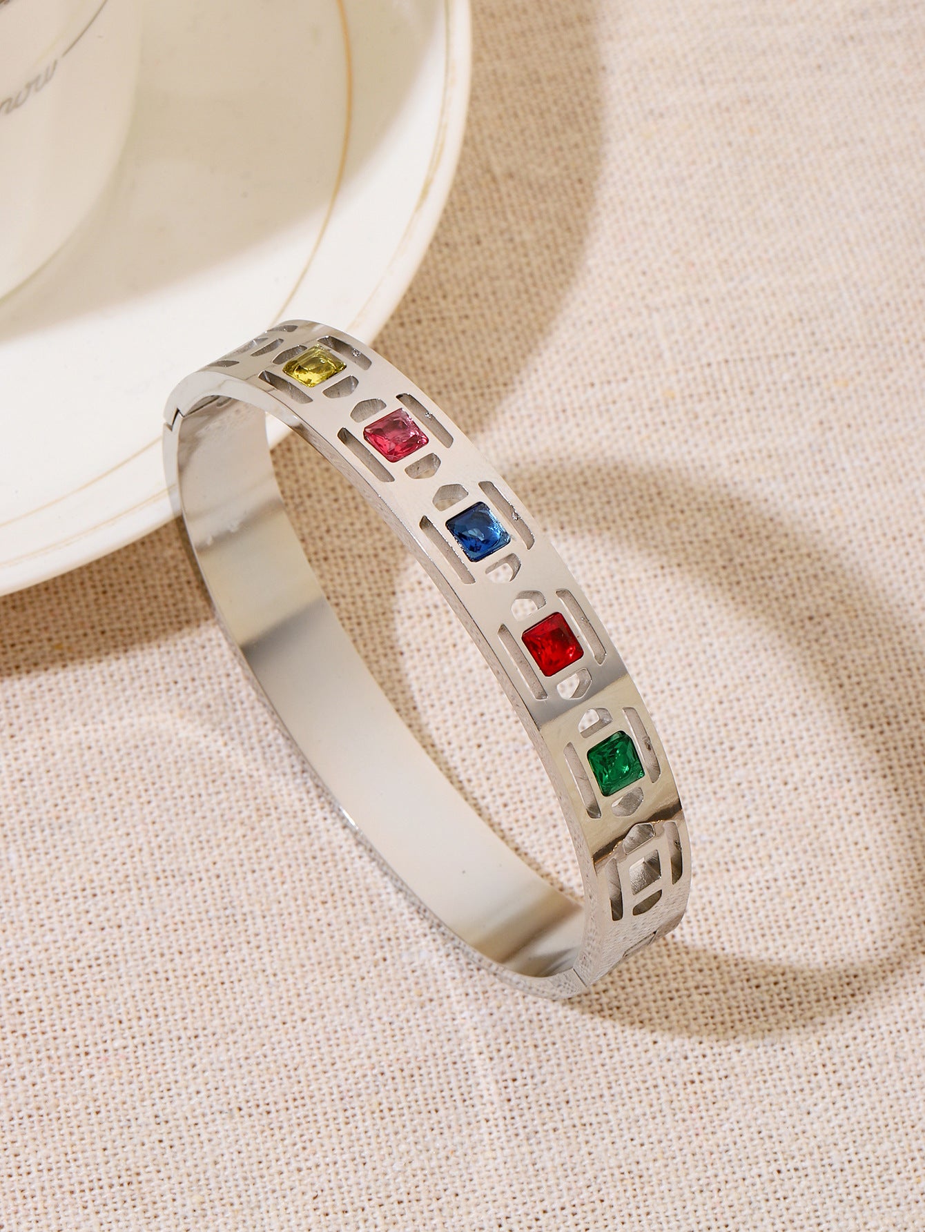 Circle Titanium Steel Bangle With Zircon Inlay In Gold