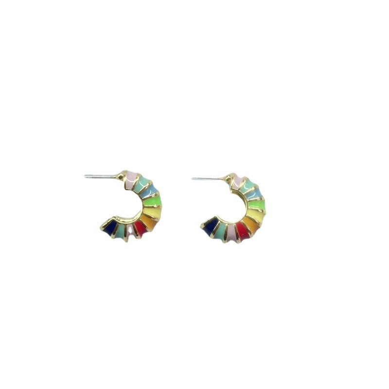 Retro Alloy Stud Earrings With Electroplated Finish, Featuring 925 Sterling Silver Posts And Enamel Craftsmanship