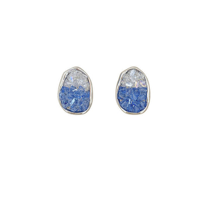 Sweet Crystal Clip Earrings In Blue With 925 Sterling Silver Studs, Alloy Base Featuring Sparkling Crystal Inlay