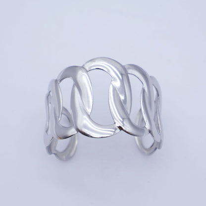 Lucky Heart Wide Bracelet For Women In Titanium Steel With Electroplated Gold Plating And Rhinestone Inlay