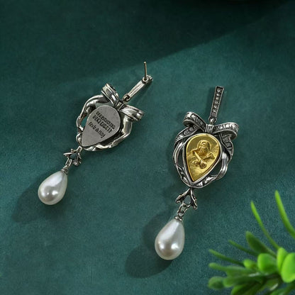 Heart Shape Stud Earrings For Unisex Featuring Retro Style And 925 Sterling Silver Posts With Zinc Alloy Design