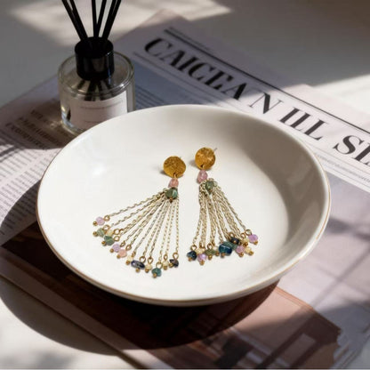 Color Block Tassel Earrings For Unisex Featuring 925 Sterling Silver Studs And Zinc Alloy Material In Silver