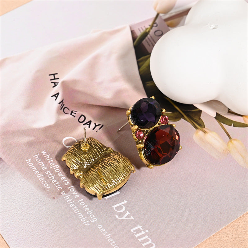 Oval Stud Earrings For Unisex Featuring Purple Alloy With Zircon Inlay And Electroplated Finish
