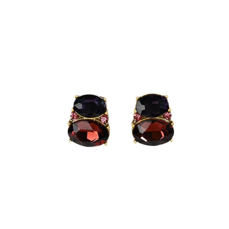 Oval Stud Earrings For Unisex Featuring Purple Alloy With Zircon Inlay And Electroplated Finish