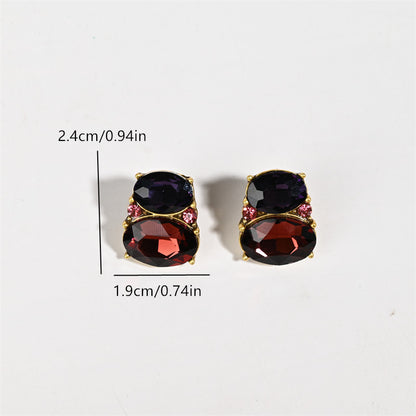 Oval Stud Earrings For Unisex Featuring Purple Alloy With Zircon Inlay And Electroplated Finish