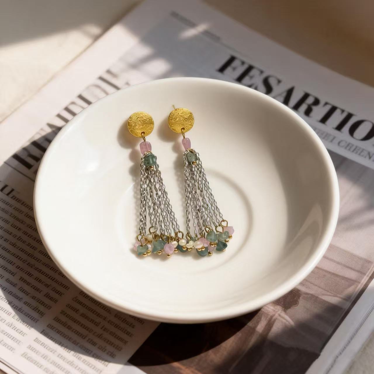 Color Block Tassel Earrings For Unisex Featuring 925 Sterling Silver Studs And Zinc Alloy Material In Silver