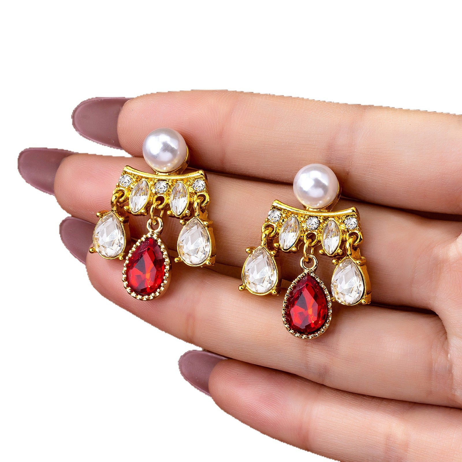 Water Droplets Earrings For Unisex Featuring Electroplated Zinc Alloy With 925 Sterling Silver Studs And Artificial Pearl Inlay