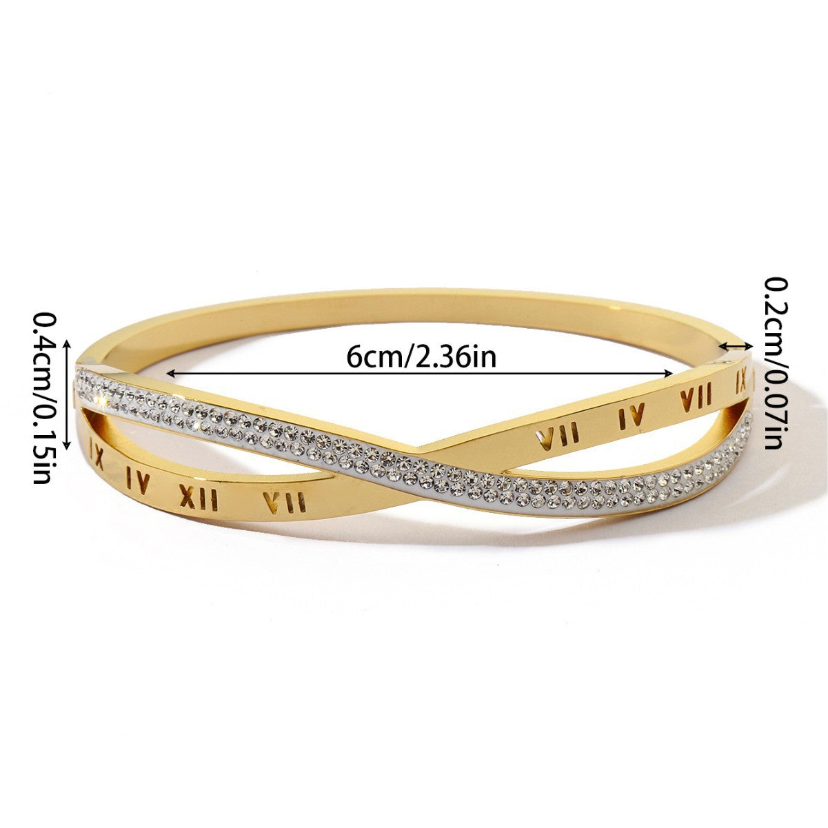 Simple Style Women Titanium Steel Bangle With Electroplated Gold Plating And Zircon Inlay