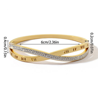 Simple Style Women Titanium Steel Bangle With Electroplated Gold Plating And Zircon Inlay