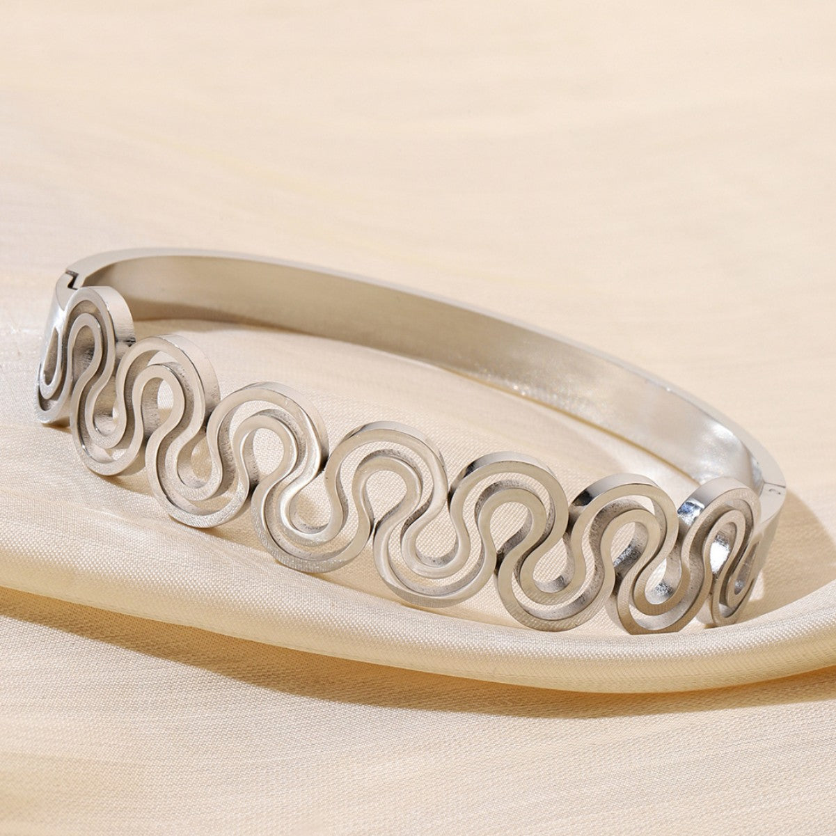 Retro Style Titanium Steel Bangle With 18K Real Gold Electroplated Finish In Gold