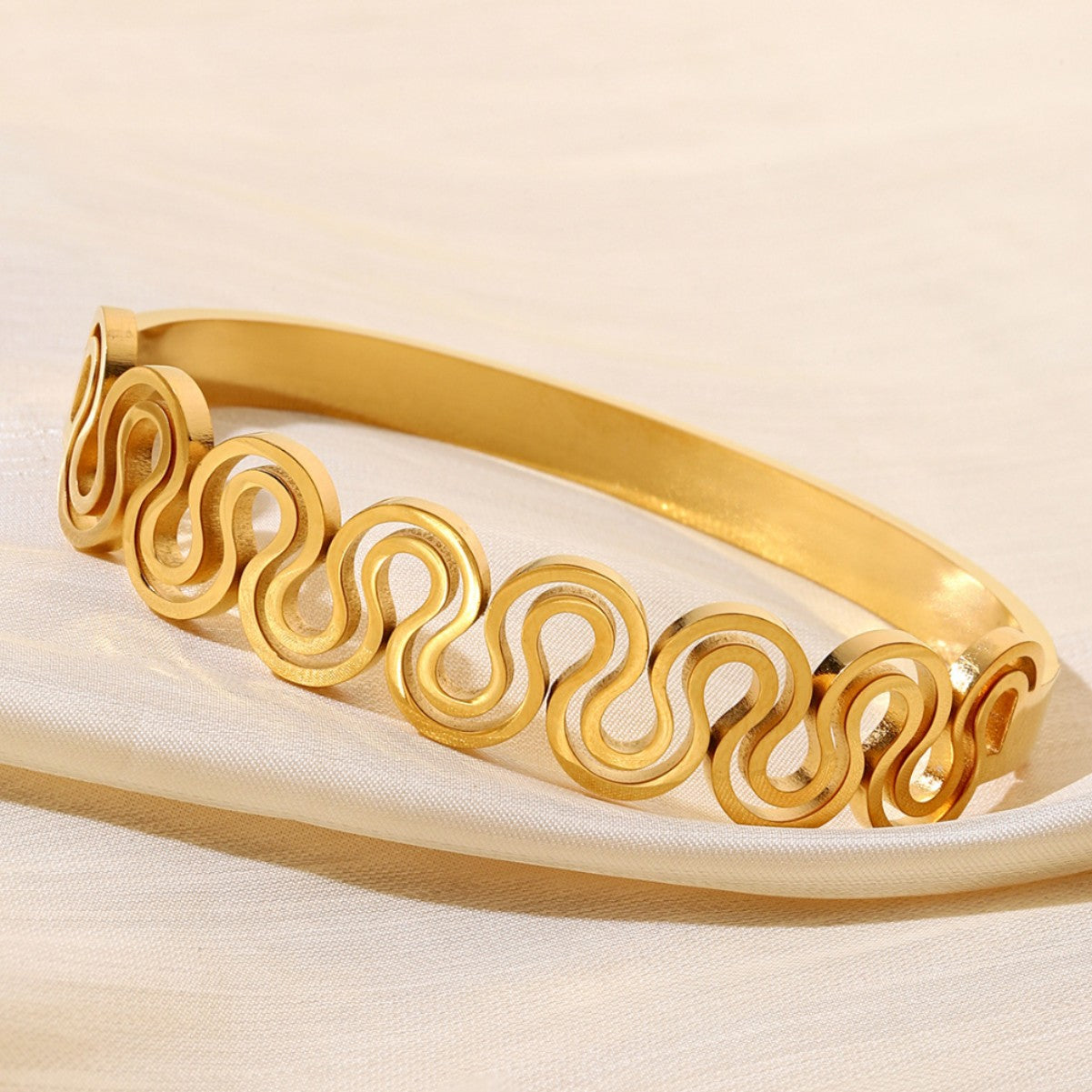 Retro Style Titanium Steel Bangle With 18K Real Gold Electroplated Finish In Gold