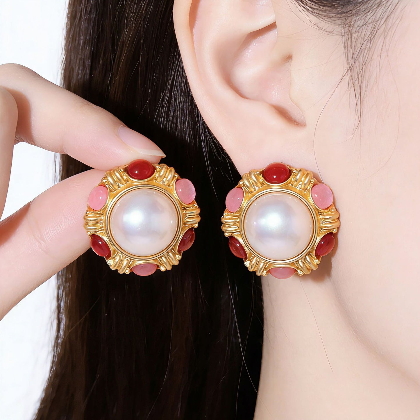 Water Droplets Earrings For Unisex Featuring Baroque Pearl Inlay With Alloy And 925 Sterling Silver Stud