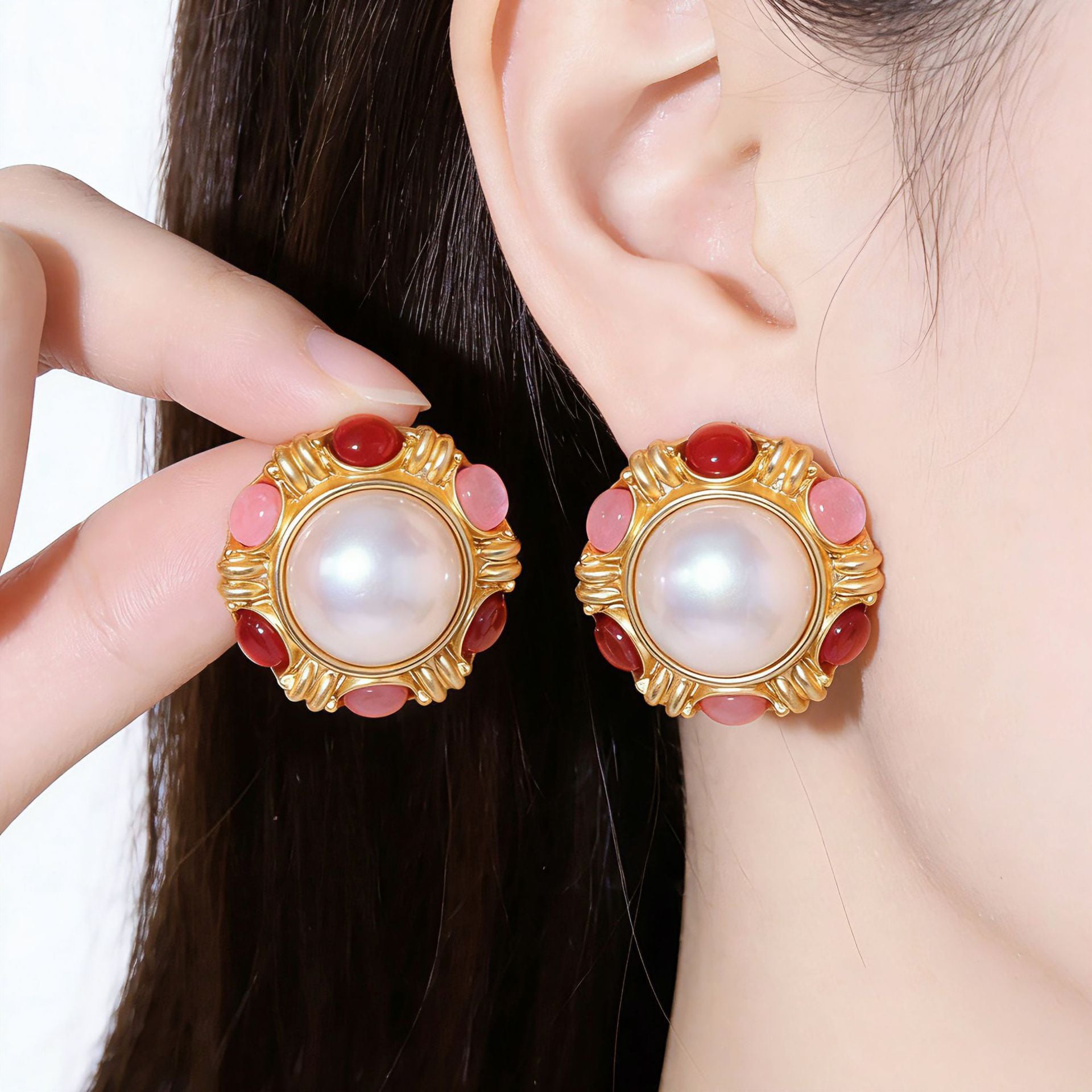 Water Droplets Earrings For Unisex Featuring Baroque Pearl Inlay With Alloy And 925 Sterling Silver Stud