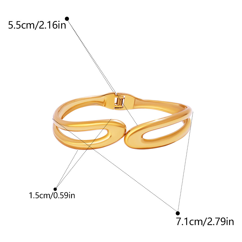 Double Ring Bangle For Women In Simple Style, Titanium Steel With Gold Plating And Spring Ring Clasp