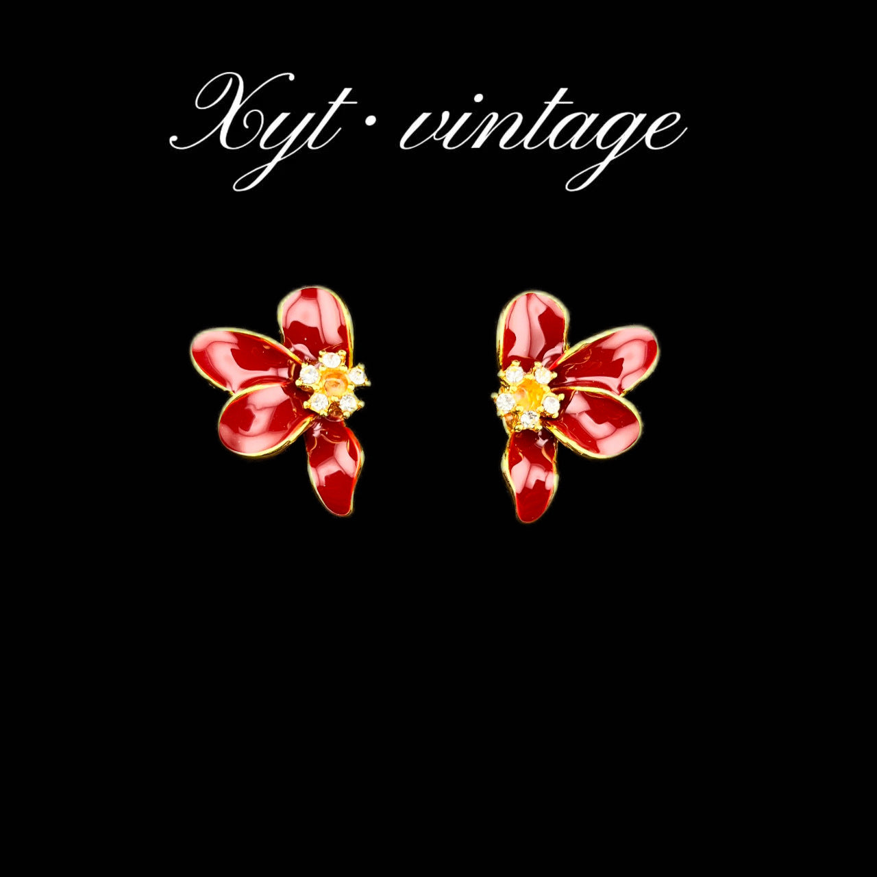 Red Flowers Stud Earrings For Unisex Featuring Alloy Material And Zircon Inlay With 925 Sterling Silver Ear Pins