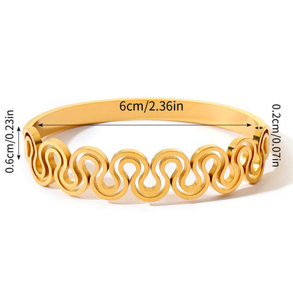 Retro Style Titanium Steel Bangle With 18K Real Gold Electroplated Finish In Gold