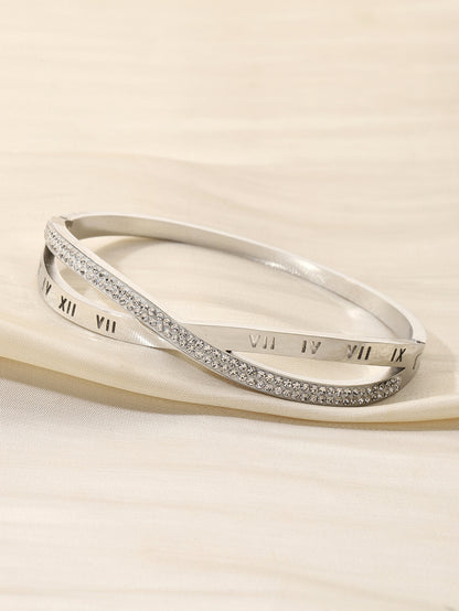 Simple Style Women Titanium Steel Bangle With Electroplated Gold Plating And Zircon Inlay