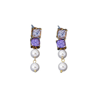 Square Stud Earrings For Women Featuring 925 Sterling Silver Posts And Silver Zinc Alloy With Zircon Inlay