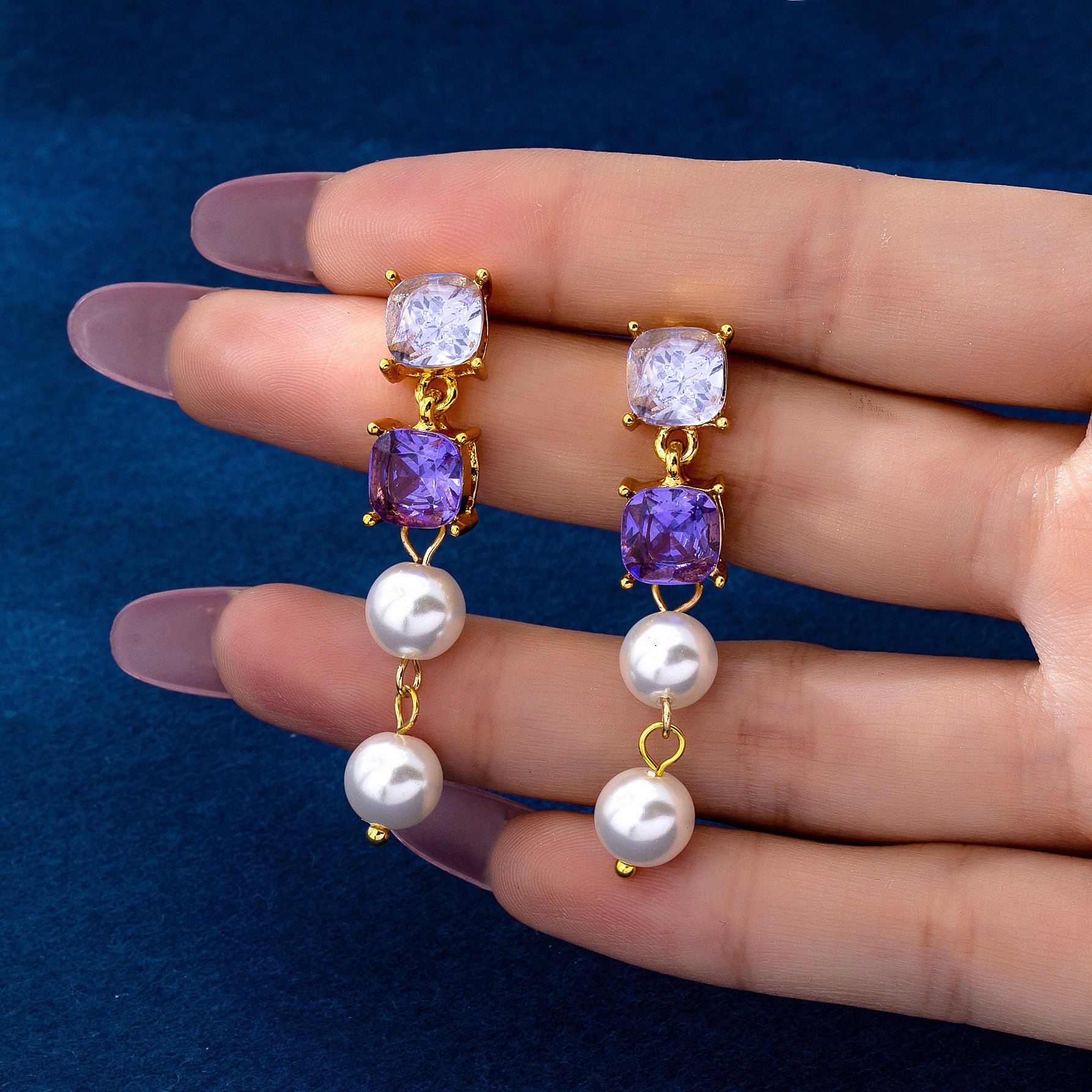 Square Stud Earrings For Women Featuring 925 Sterling Silver Posts And Silver Zinc Alloy With Zircon Inlay