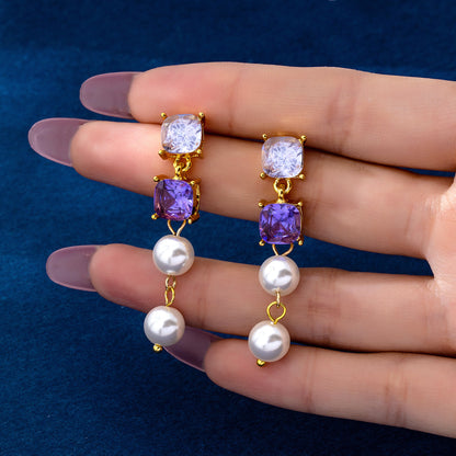 Square Stud Earrings For Women Featuring 925 Sterling Silver Posts And Silver Zinc Alloy With Zircon Inlay