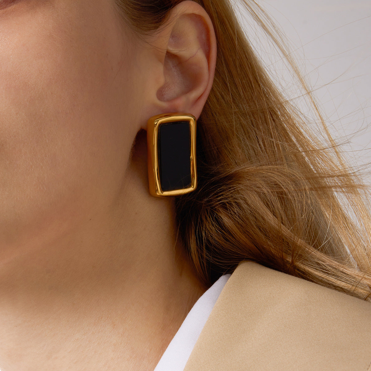 Retro Geometric Earrings For Women In Titanium Steel With Zircon Inlay, Electroplated Finish And 304 Stainless Steel Ear Pins