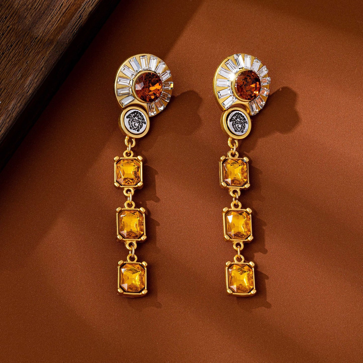 Water Droplets Tassel Drop Earrings For Unisex Featuring Orange Zinc Alloy With Rhinestones And 925 Sterling Silver Studs