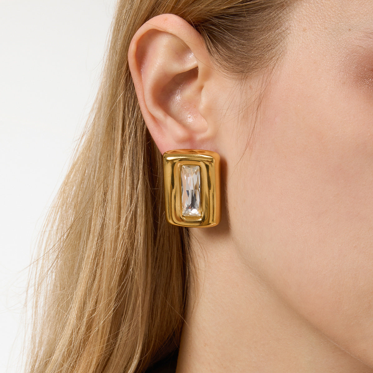 Retro Geometric Earrings For Women In Titanium Steel With Zircon Inlay, Electroplated Finish And 304 Stainless Steel Ear Pins