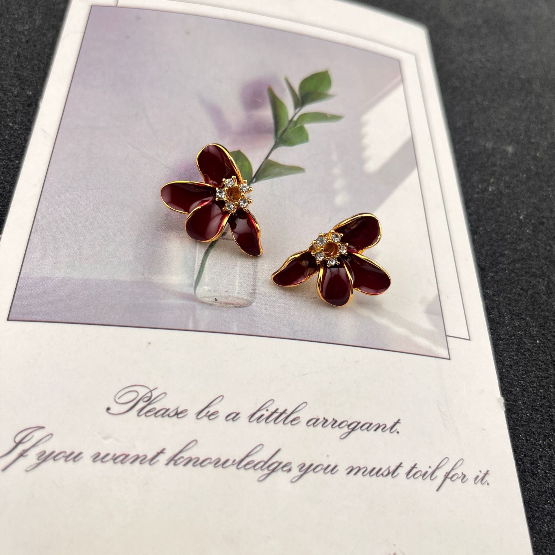 Red Flowers Stud Earrings For Unisex Featuring Alloy Material And Zircon Inlay With 925 Sterling Silver Ear Pins